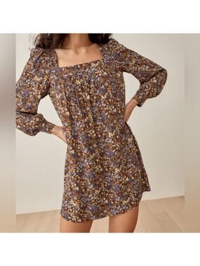 NEW Reformation Size M The Blake Puff Long Sleeves Square Neck Mini Shift Dress